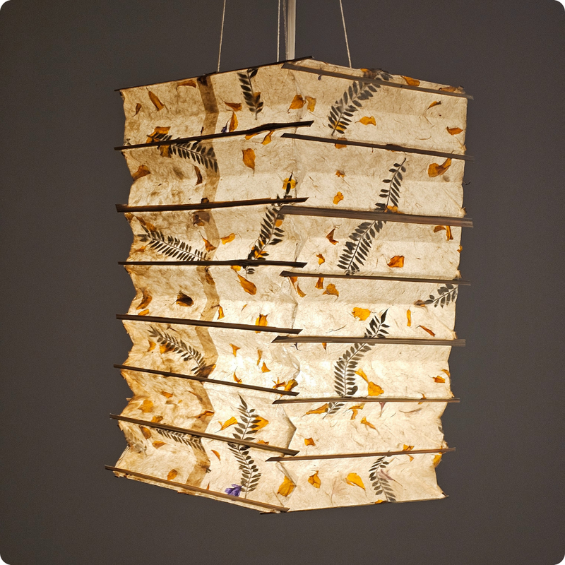 Fern & Marigold Lokta Paper Lampshade | 6-Sided Bamboo Lantern