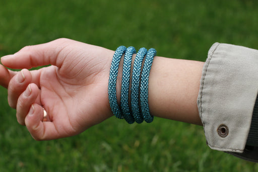 Shiny Blue Turquoise Handmade Nepal bracelet Set of 4 - 2