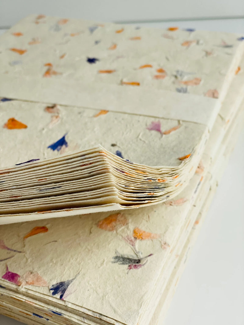 Handmade A4 Marigold & Cornflower Petal Lokta Paper Sheets – 20 Pack