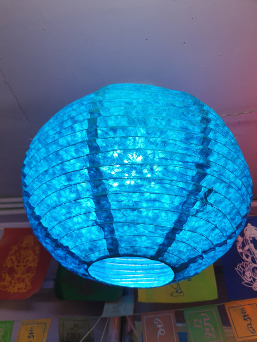 Handmade Lokta Paper Lampshade -Round Shape - Hanging Lampshades, Light Blue