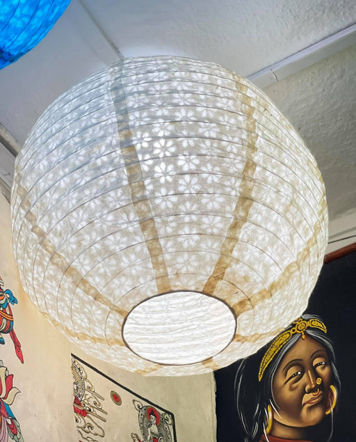 Handmade Lokta Paper Lampshade -Round Shape - Hanging Lampshades, White