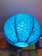 Natural lokta paper Circular Lampshade- Light Blue